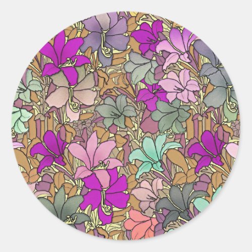 Vintage Floral Pattern Illustration Classic Round Sticker