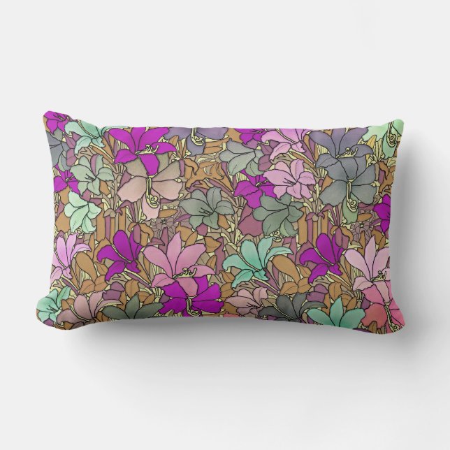 Vintage Floral Pattern Illustration Lumbar Pillow (Front)