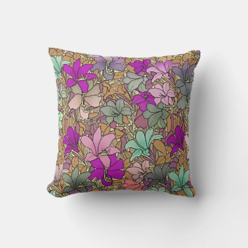 Vintage Floral Pattern Illustration Throw Pillow