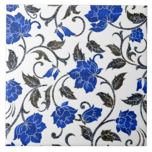 Vintage Floral Pattern in Blue and White Ceramic Tile