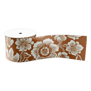 Vintage Floral Pattern in Caramel Color Grosgrain Ribbon
