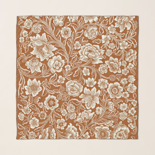 Vintage Floral Pattern in Caramel Color Scarf
