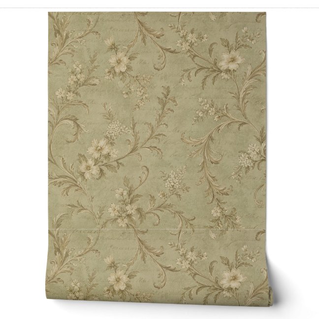 Vintage Floral Pattern in Sage Green Delicate Wallpaper