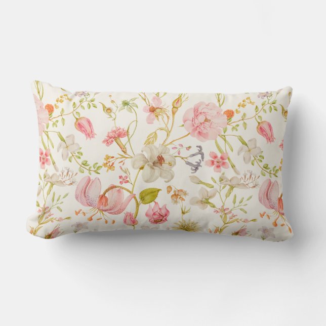 Vintage Floral Pattern Lumbar Pillow (Front)