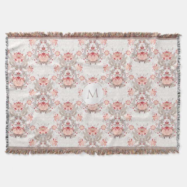 Vintage Floral Pattern Monogram T Blanket (Front)