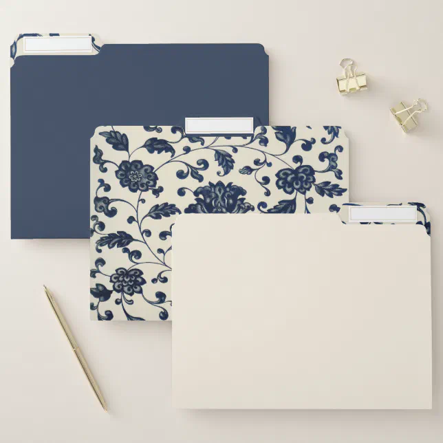 Vintage Floral Pattern | Navy and Cream File Folder | Zazzle