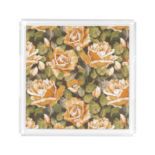 Vintage Floral pattern of yellow roses Acrylic Tray