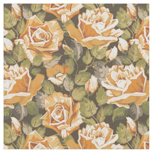 Vintage Floral pattern of yellow roses Fabric