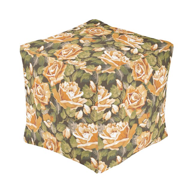 Vintage Floral pattern of yellow roses Pouf (Angled Front)