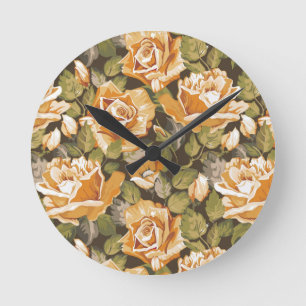 Vintage Floral pattern of yellow roses Round Clock