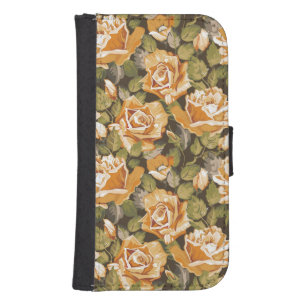 Vintage Floral pattern of yellow roses Galaxy S4 Wallet Case