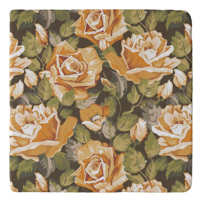 Vintage Floral pattern of yellow roses Trivet (Front)