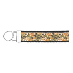Vintage Floral pattern of yellow roses Wrist Keychain