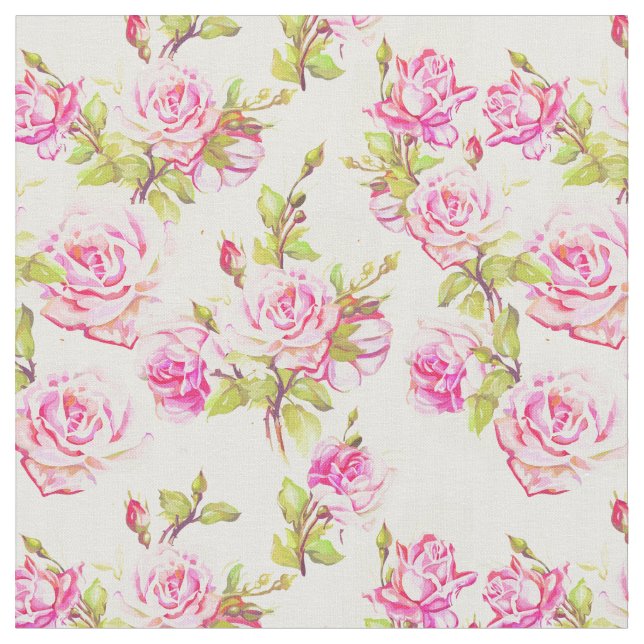 Vintage Floral Pattern Old Pink Roses Fabric (Close Up)