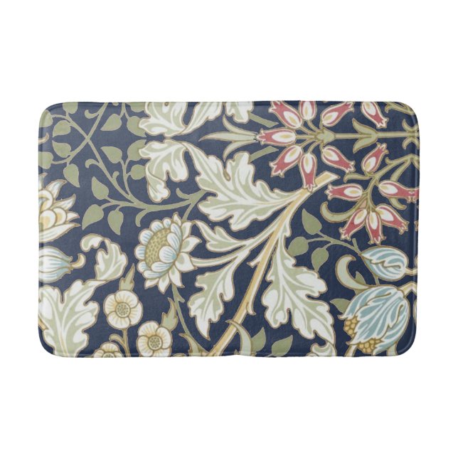 Vintage Floral Pattern on Blue Bath Mat (Front)