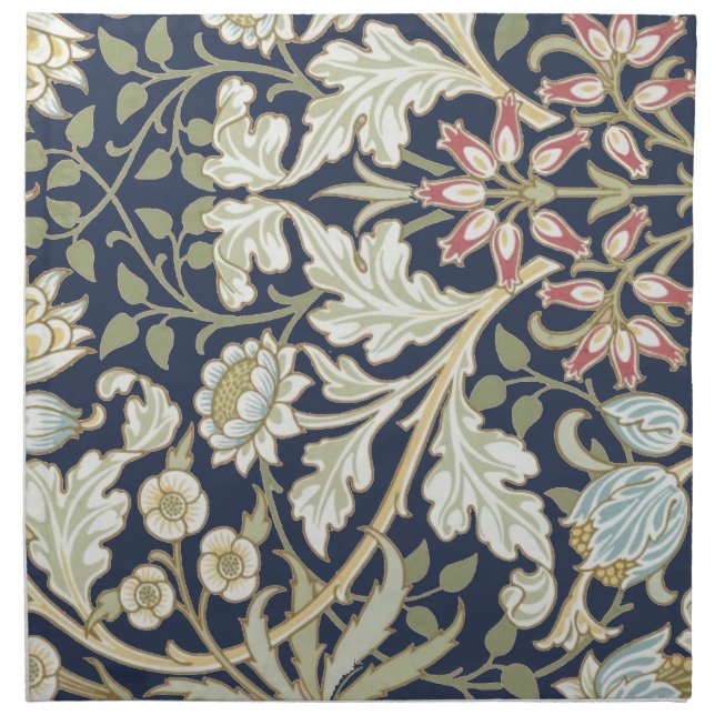 Vintage Floral Pattern on Blue Cloth Napkin (Front)