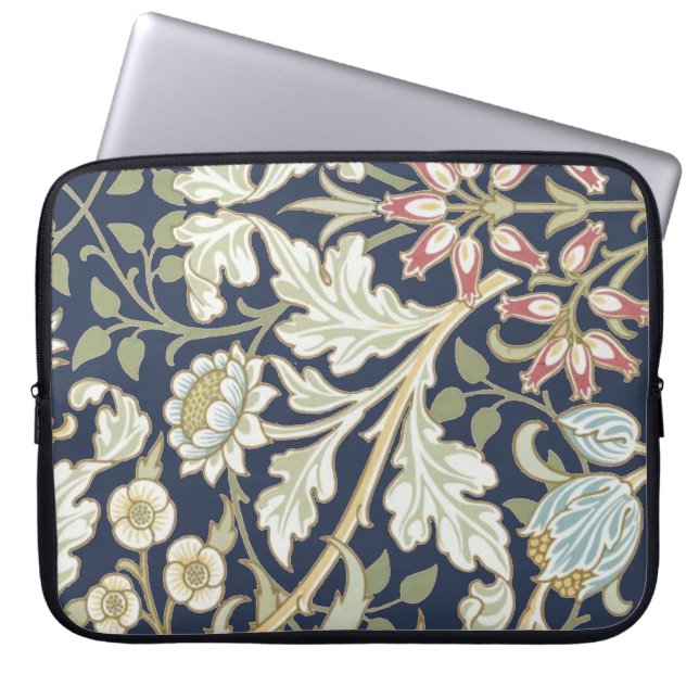 Vintage Floral Pattern on Blue Laptop Sleeve (Front)