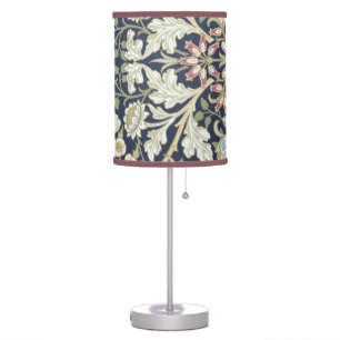 Vintage Floral Pattern on Blue Table Lamp