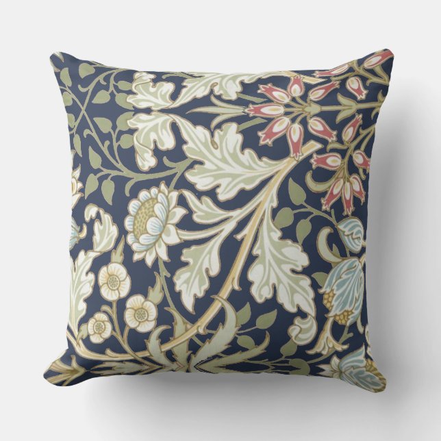 Vintage Floral Pattern on Blue Throw Pillow (Front)