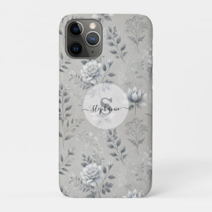 Vintage Floral Pattern on Rustic Gray Background iPhone 11 Pro Case