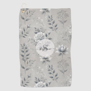 Vintage Floral Pattern on Rustic Gray Background Golf Towel