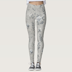 Vintage Floral Pattern on Rustic Gray Background Leggings