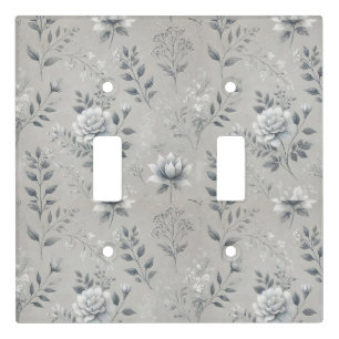 Vintage Floral Pattern on Rustic Gray Background Light Switch Cover