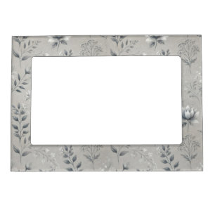 Vintage Floral Pattern on Rustic Gray Background Magnetic Frame