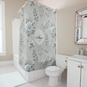 Vintage Floral Pattern on Rustic Gray Background Shower Curtain