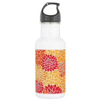 Vintage Floral Pattern Orange Red Dahlias Flowers Stainless Steel Water Bottle