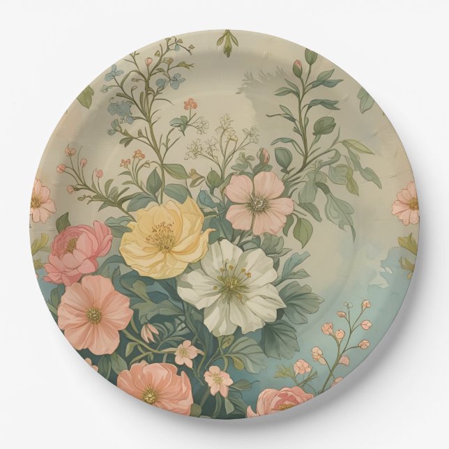 Vintage Floral Pattern  Paper Plates (Front)