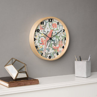 Vintage Floral Pattern Peach Love Bird Clock