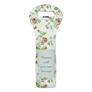 Vintage Floral Pattern Pink Roses Custom Message Wine Bag