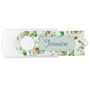 Vintage Floral Pattern Pink Roses Personalised Flash Drive