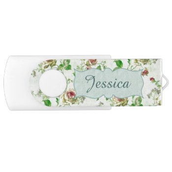 Vintage Floral Pattern Pink Roses Personalised Flash Drive by MissMatching at Zazzle