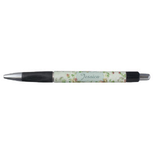 Vintage Floral Pattern Pink Roses Personalised Pen