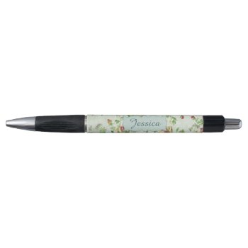 Vintage Floral Pattern Pink Roses Personalised Pen by MissMatching at Zazzle