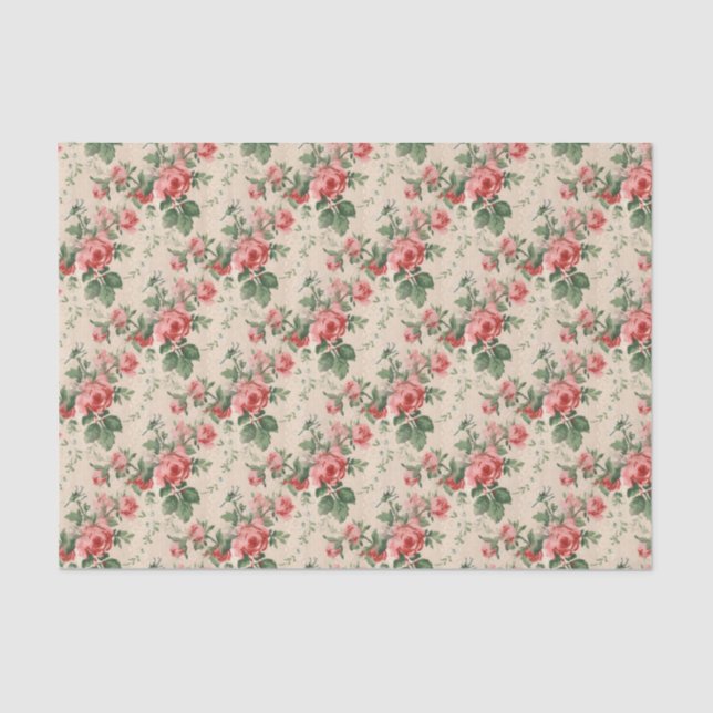 Vintage Floral Pattern Roses Tissue Paper (Front)