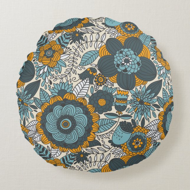 Vintage floral pattern round pillow (Front)