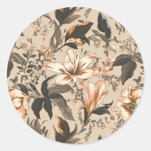 Vintage Floral Pattern Round Stickers
