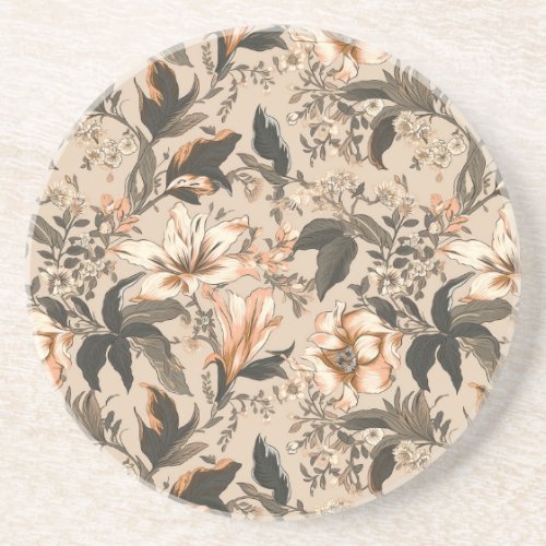 Vintage Floral Pattern Sandstone Coaster