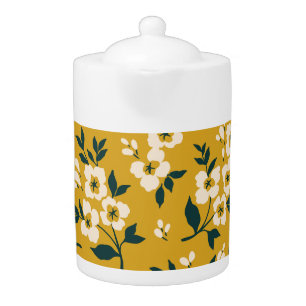 Vintage floral pattern, small white flowers. teapot