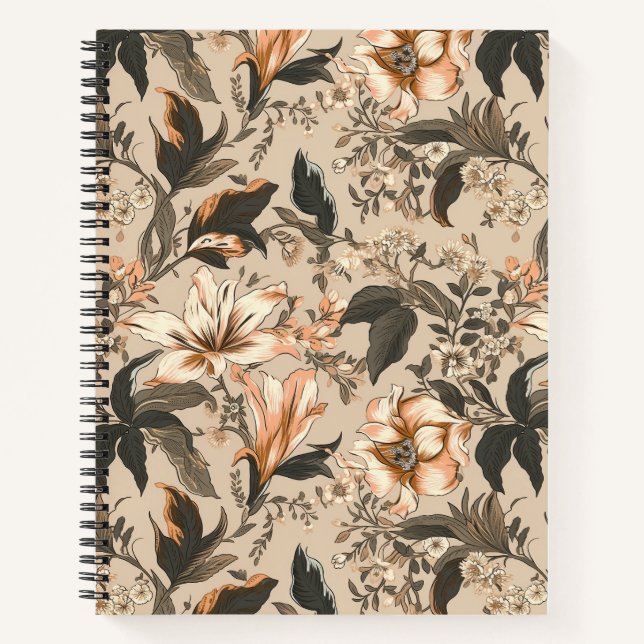 Vintage Floral Pattern Spiral Notebook (Front)