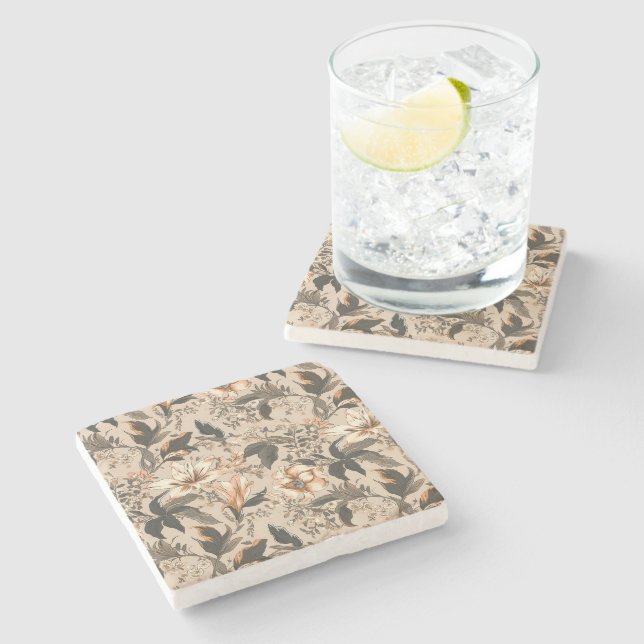 Vintage Floral Pattern Stone Coaster (Side)