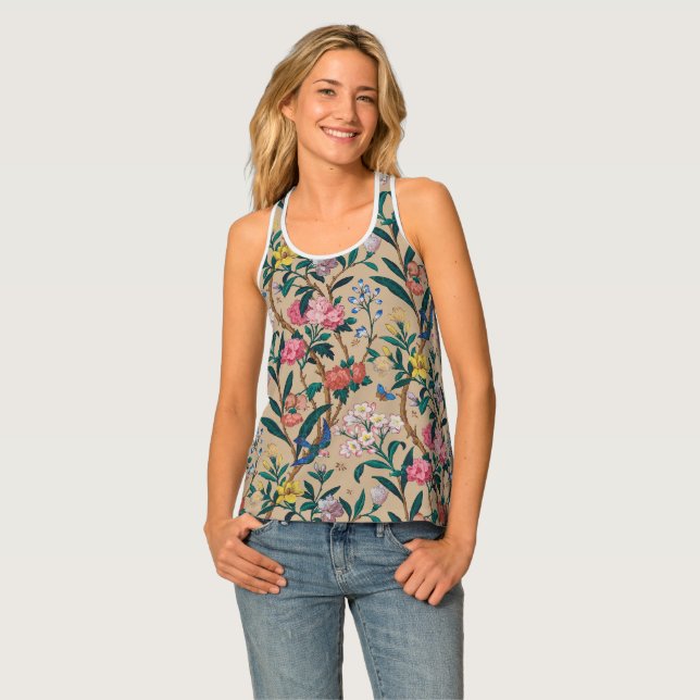 Vintage Floral Pattern Tank Top (Front Full)