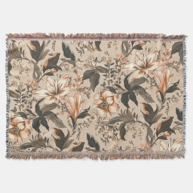 Vintage Floral Pattern Throw Blanket (Front)