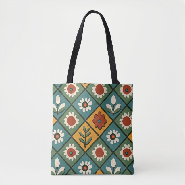 Vintage Floral Pattern Tote Bag (Front)