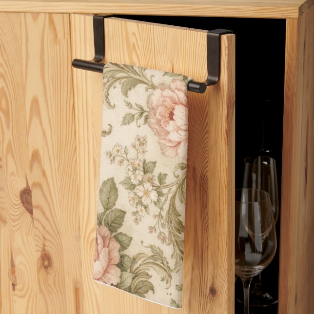 Vintage Floral Pattern Wallpaper  Kitchen Towel (Thirds Fold)