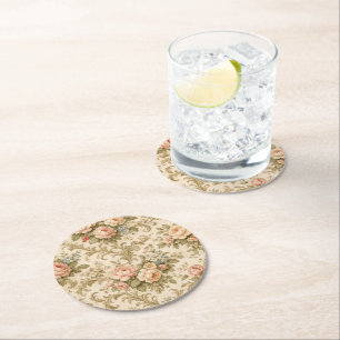 Vintage Floral Pattern Wallpaper Round Paper Coaster