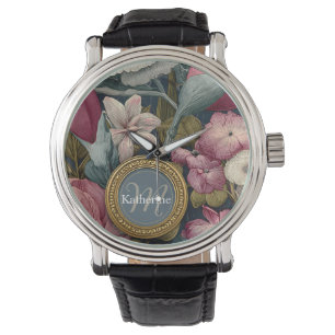 Vintage Floral Pattern with Custom Name Watch